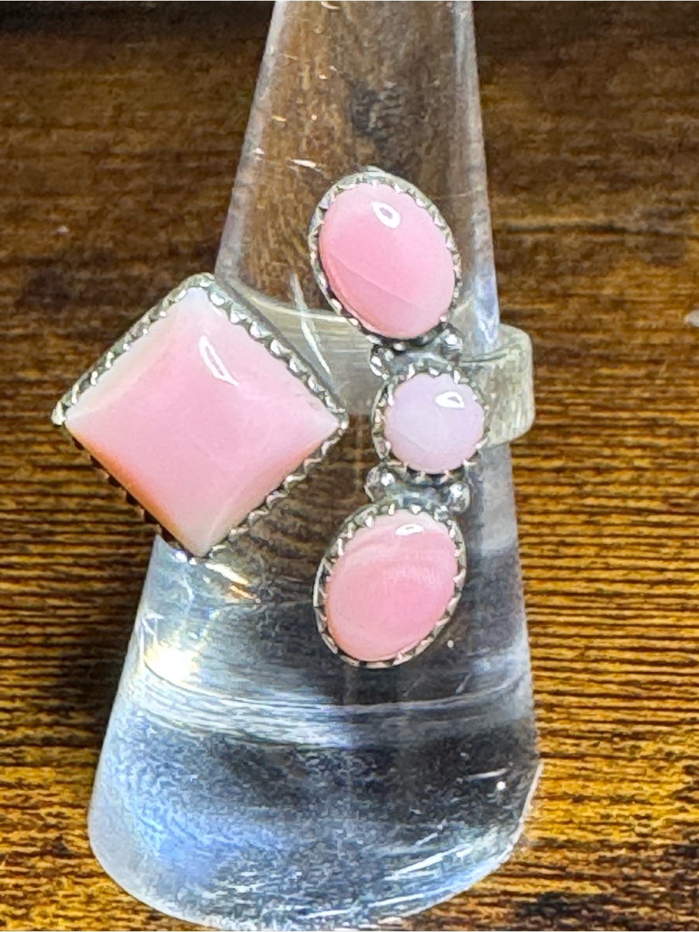 Pink Conch Adjustable Ring in Sterling Silver (Fully enclosed back)